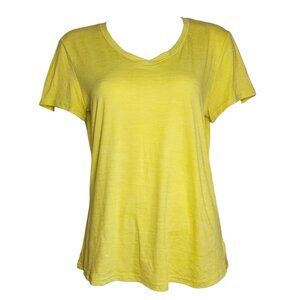 DANSKIN Solid All Yellow Short Sleeve Pullover Activewear Top Womens Size Large